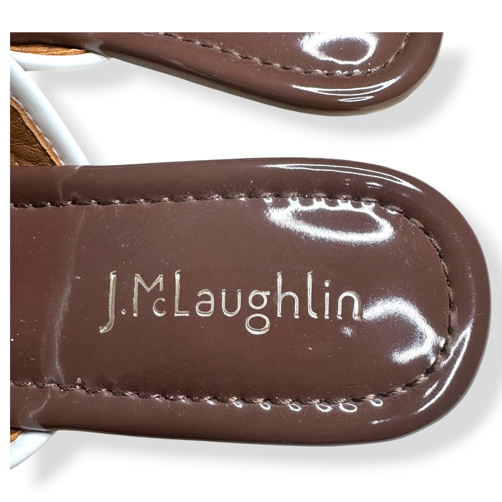 J.McLaughlin Leslie Thong Sandals Patent Leather Brown White Preppy Women 7M - Picture 5 of 6